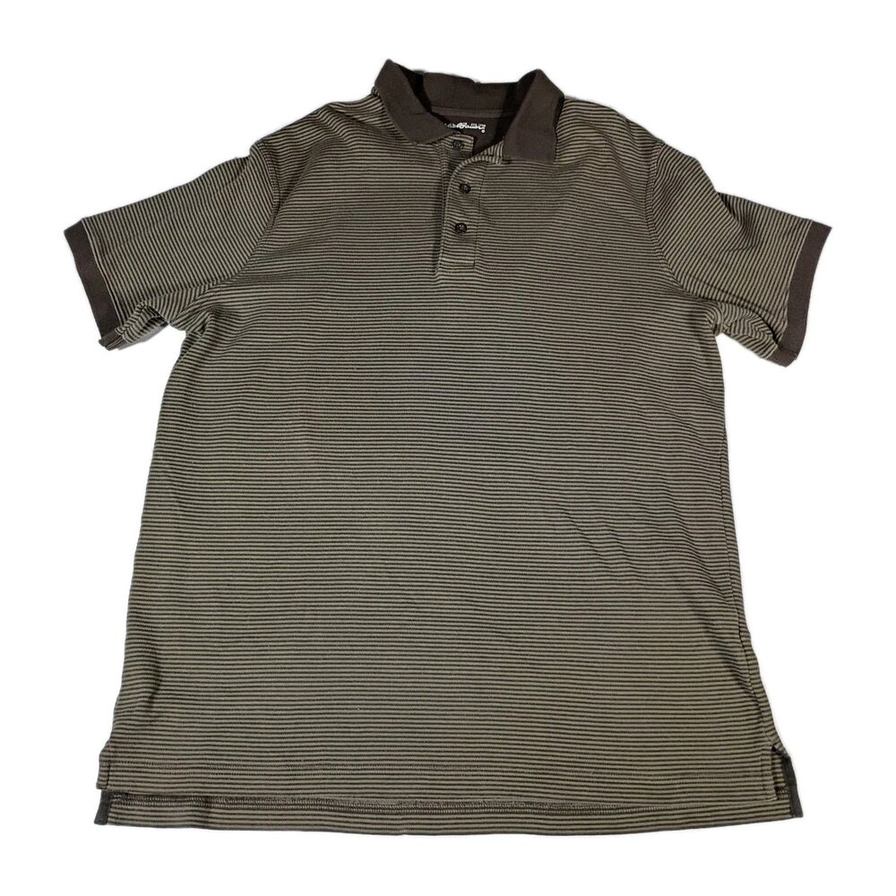 Eddie Bauer Striped Heavyweight 100% Cotton Polo Shirt Men's L Tall Brown SOFT - Picture 1 of 8